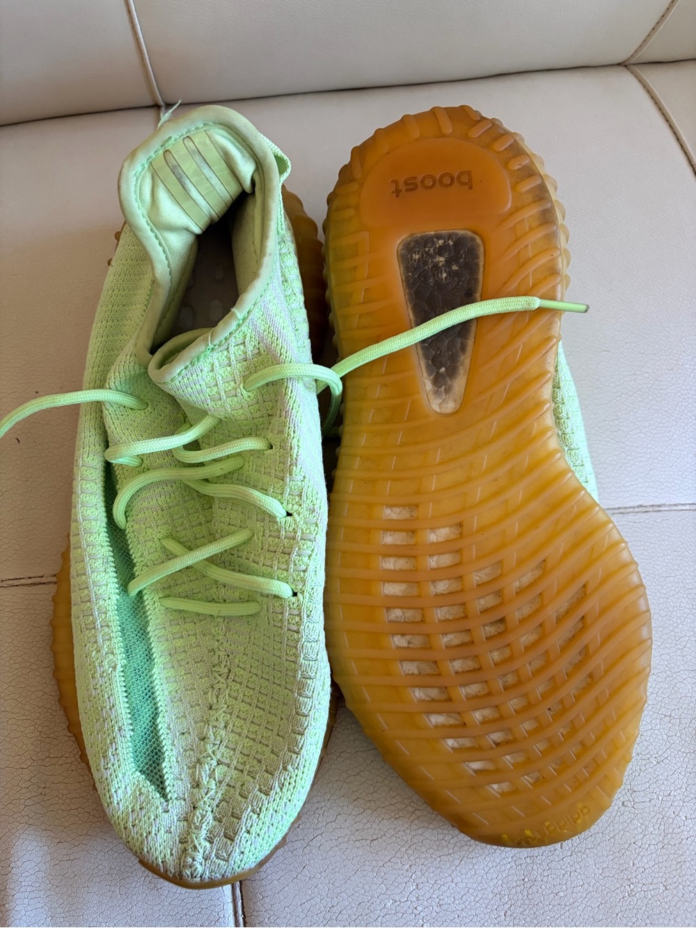 Yeezy Neon Green Athletic Sneakers with Gum Sole - Picture 2 of 4